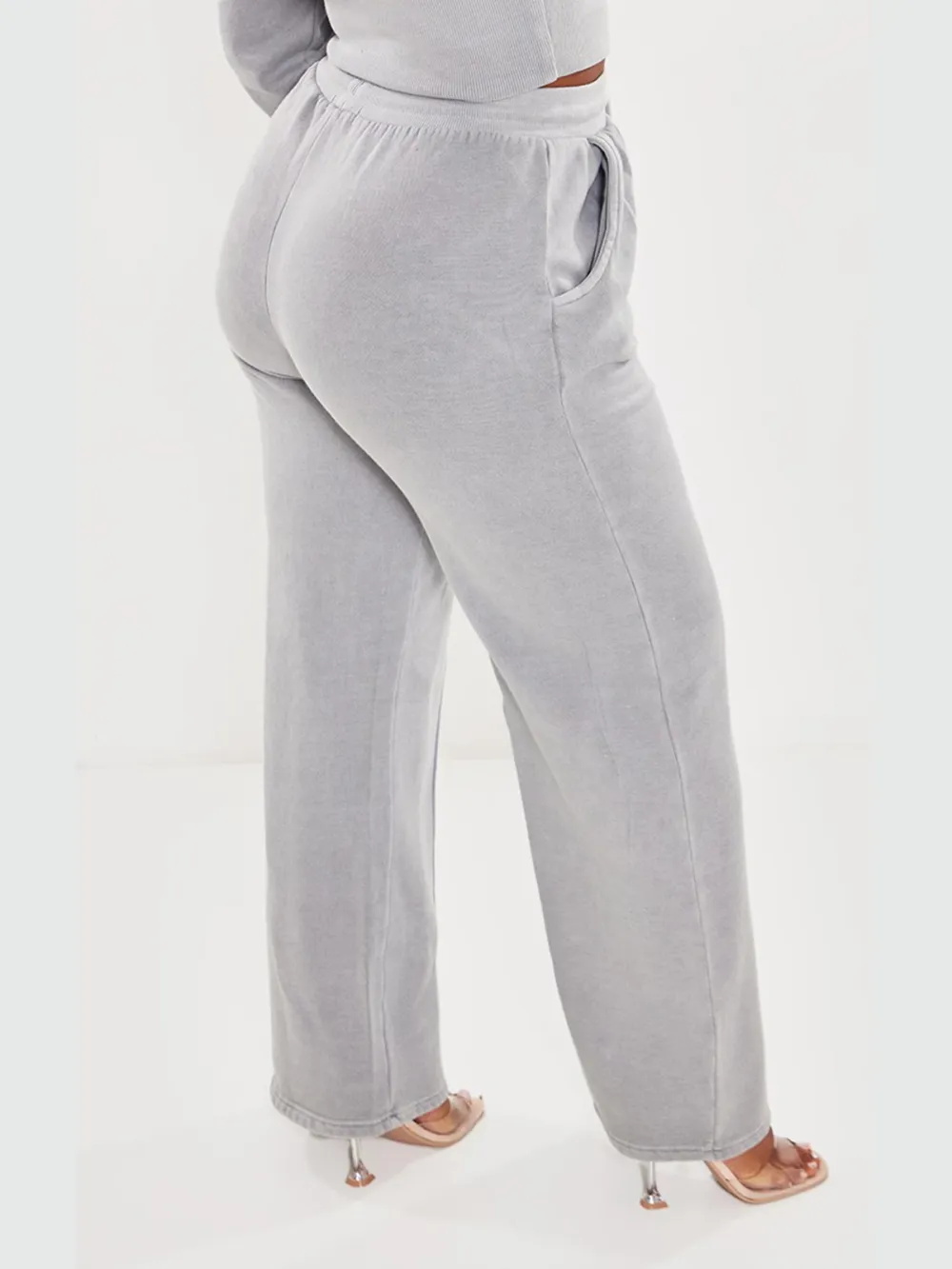 Light Grey Sweat Seam Detail Wide Leg Sweatpants