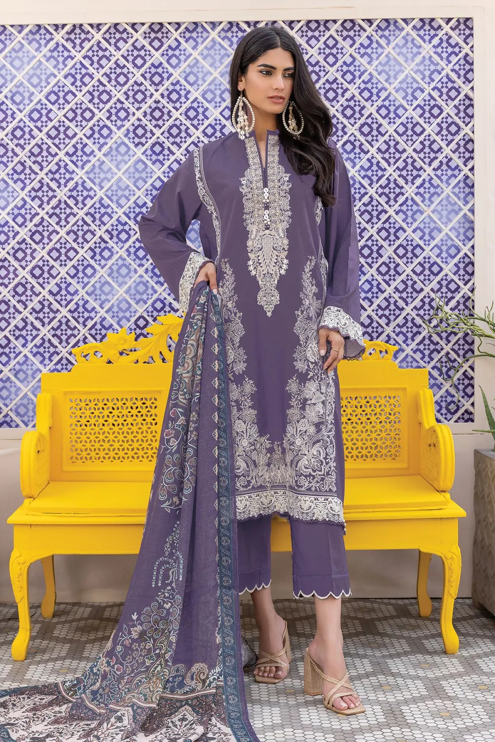 3 Piece Kurta Embroidered | Dupatta& Bottom & Tops | Color Light Purple