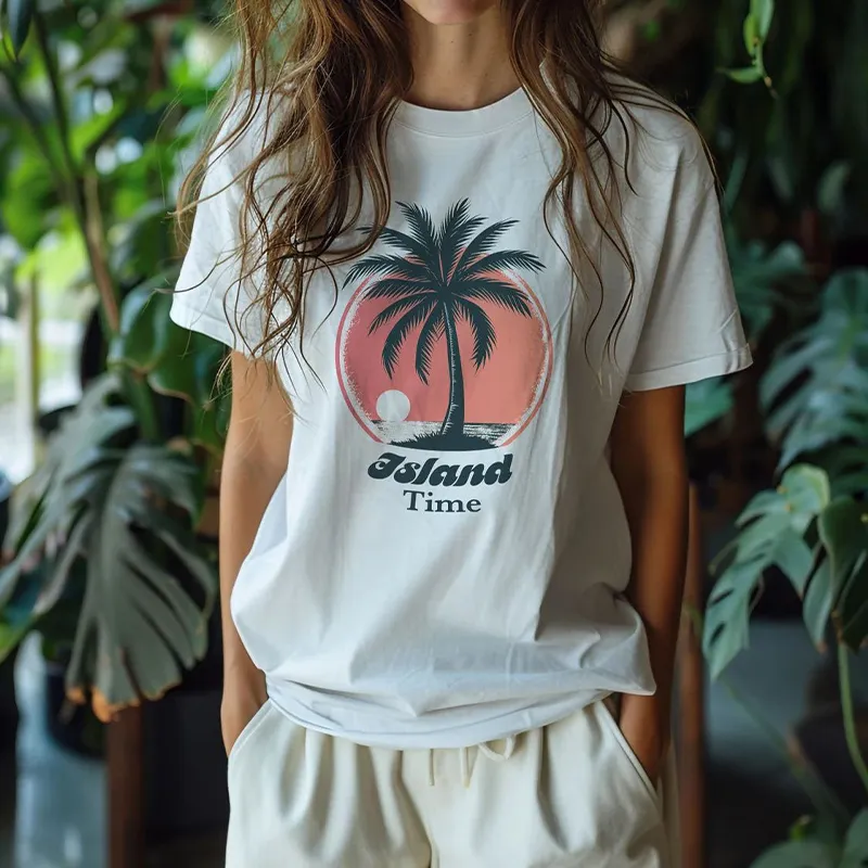 Women's Island Time Pattern Printed Tee