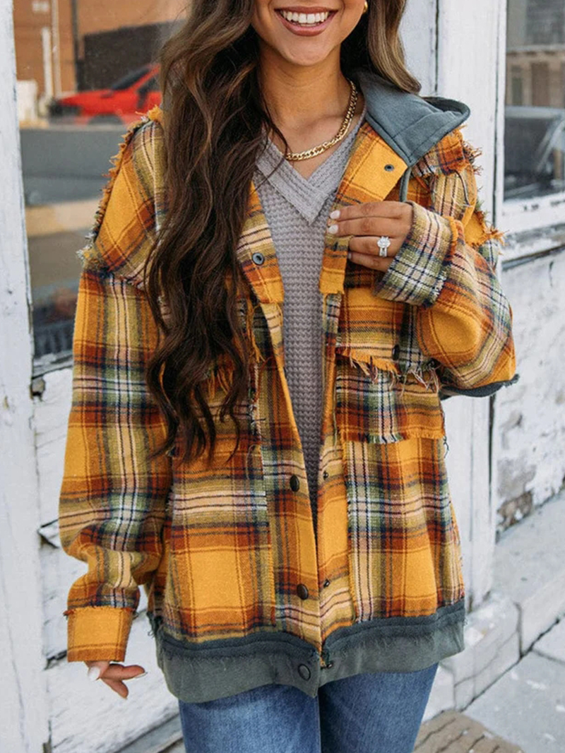 Yellow Casual Elegant Plaid Jacket Coat