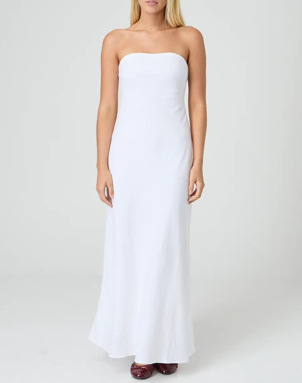 Linen Blend Strapless Maxi Dress