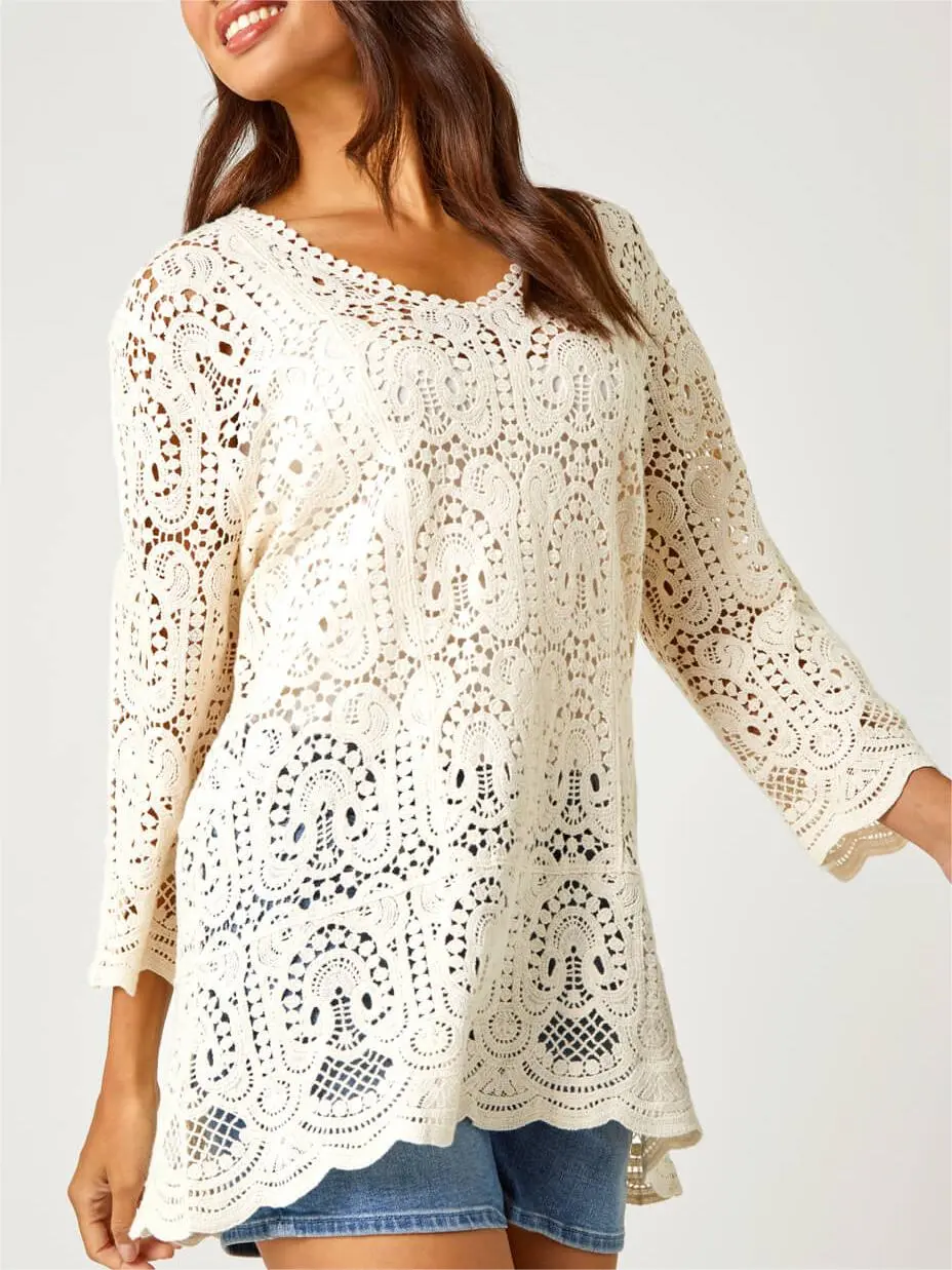 Natural Cotton Crochet Tunic Top