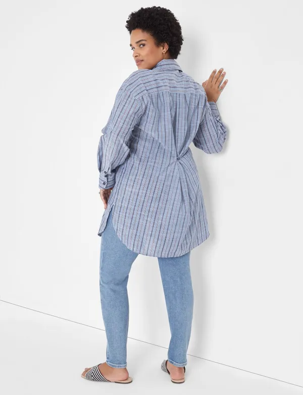 Long-Sleeve Collared Button-Down Tunic