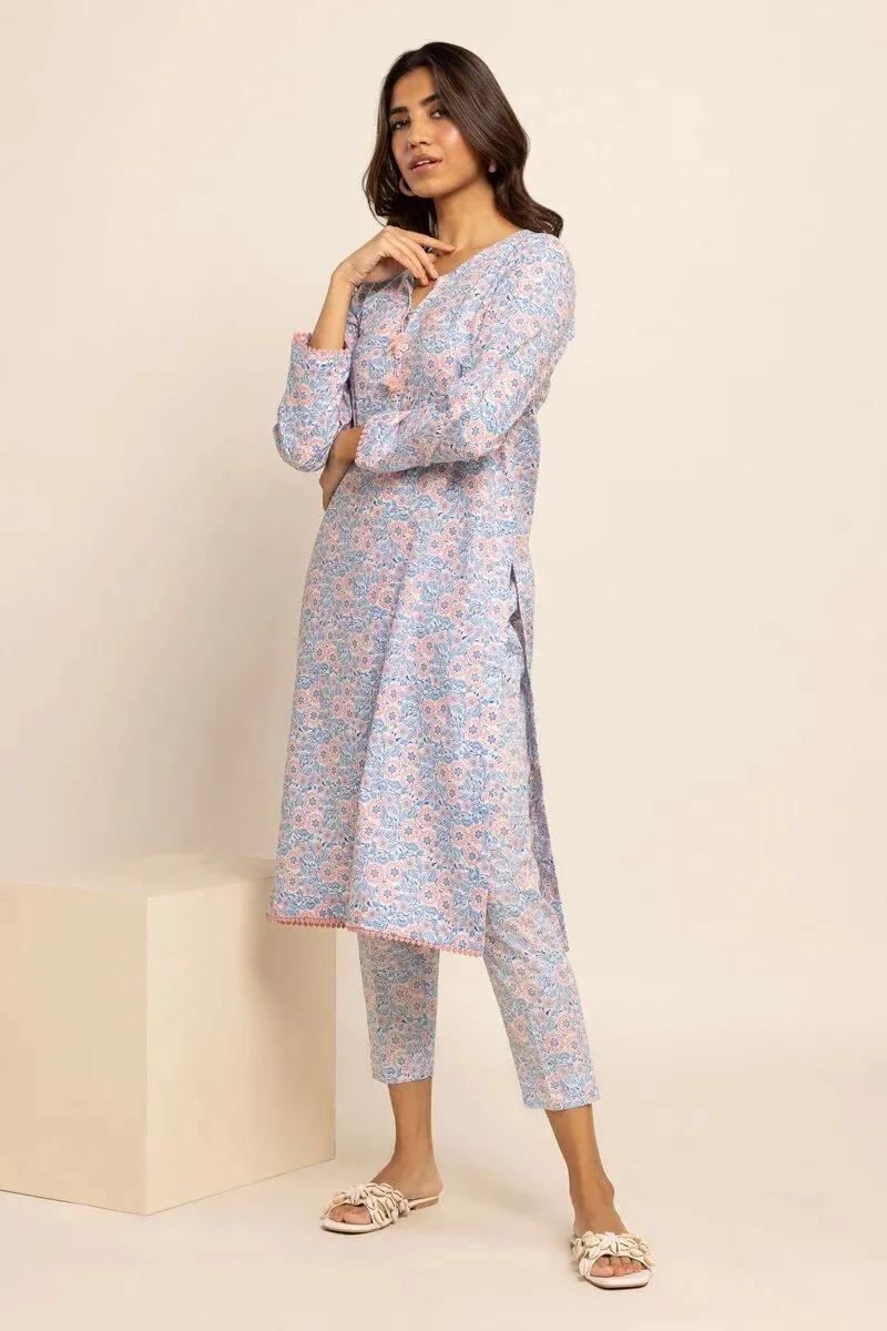 2 Piece | Kurta & Pants | Color Light Blue