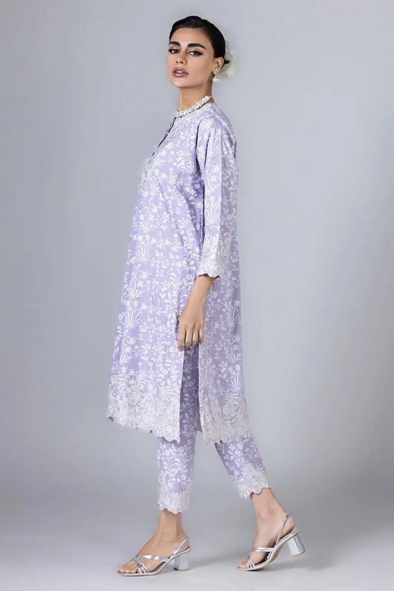 3 Piece Kurta Embroidered | Dupatta& Bottom & Tops | Color Light purple