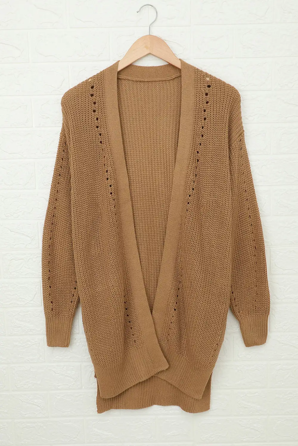 Drop Sleeve Cable Knit Cardigan With Slits