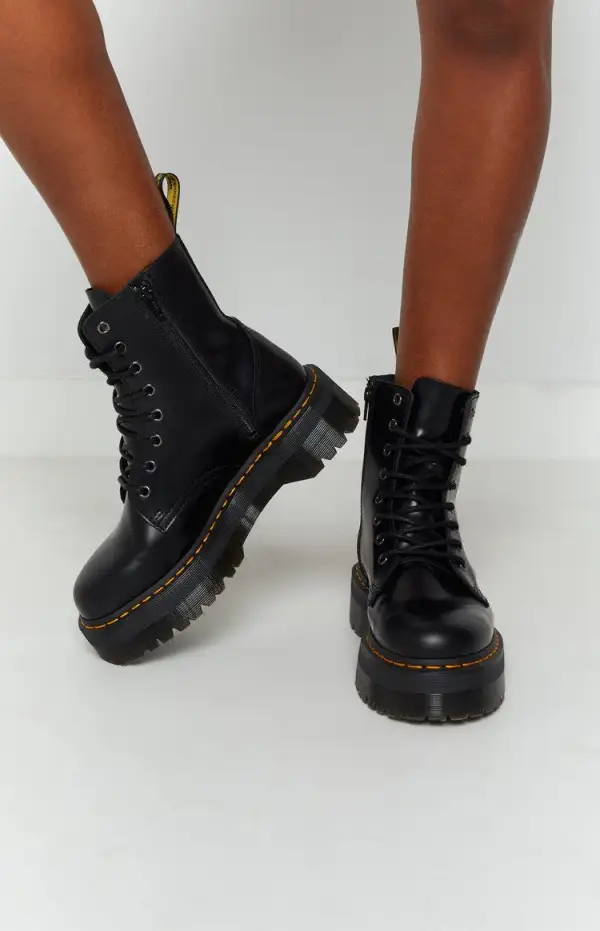 Dr. Martens Jadon 8 Eye Boot Black Polish Smooth