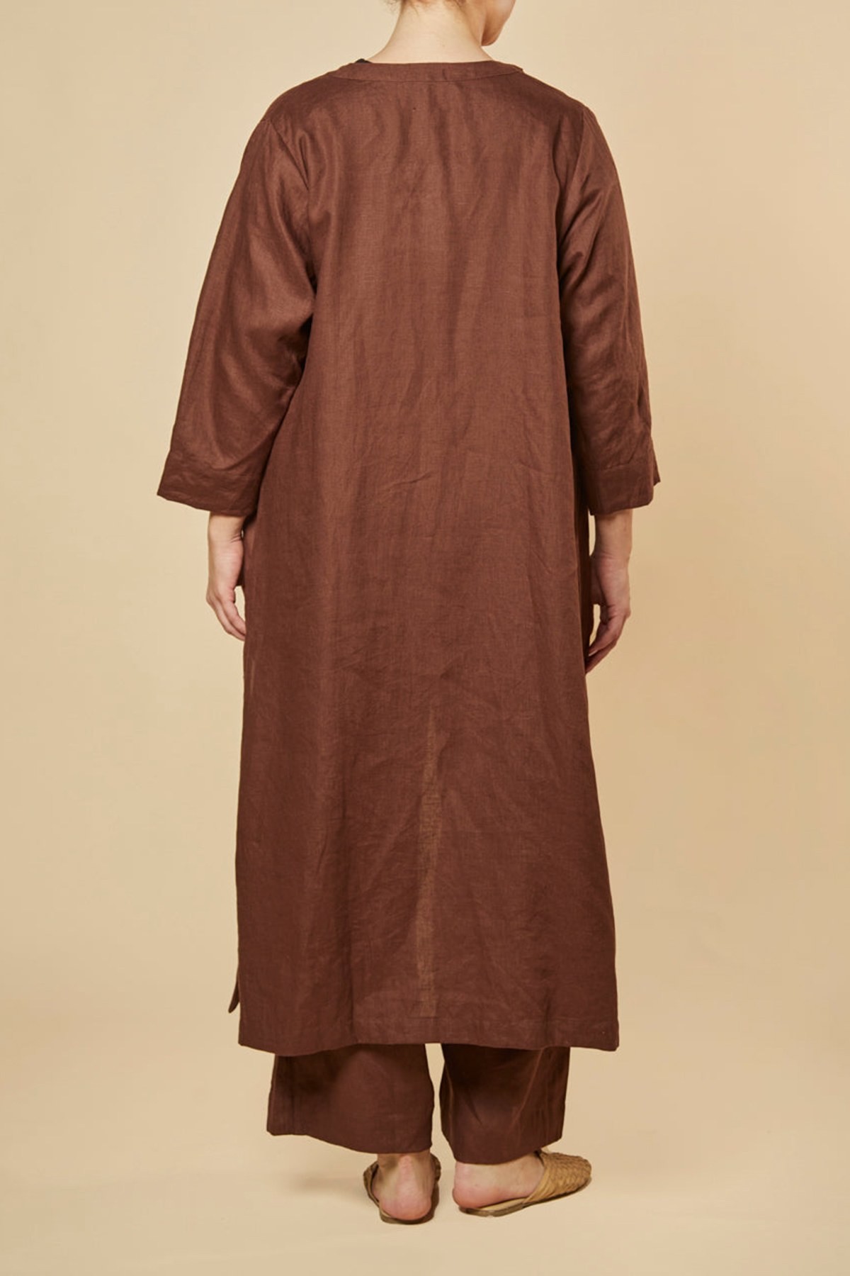 Long Line Linen Duster Jacket In Raisin