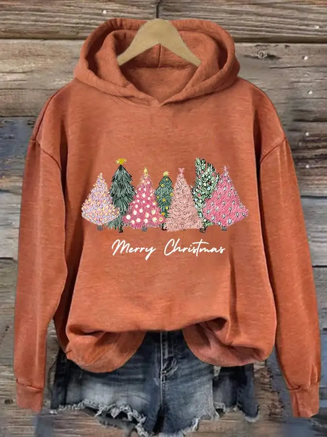 Women's  Merry Christmas! Christmas Tree Casual Hoodie