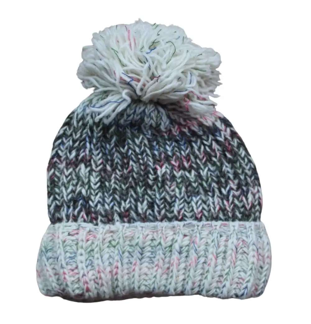 Chunky Knitted Contrast Brim Bobble Hat