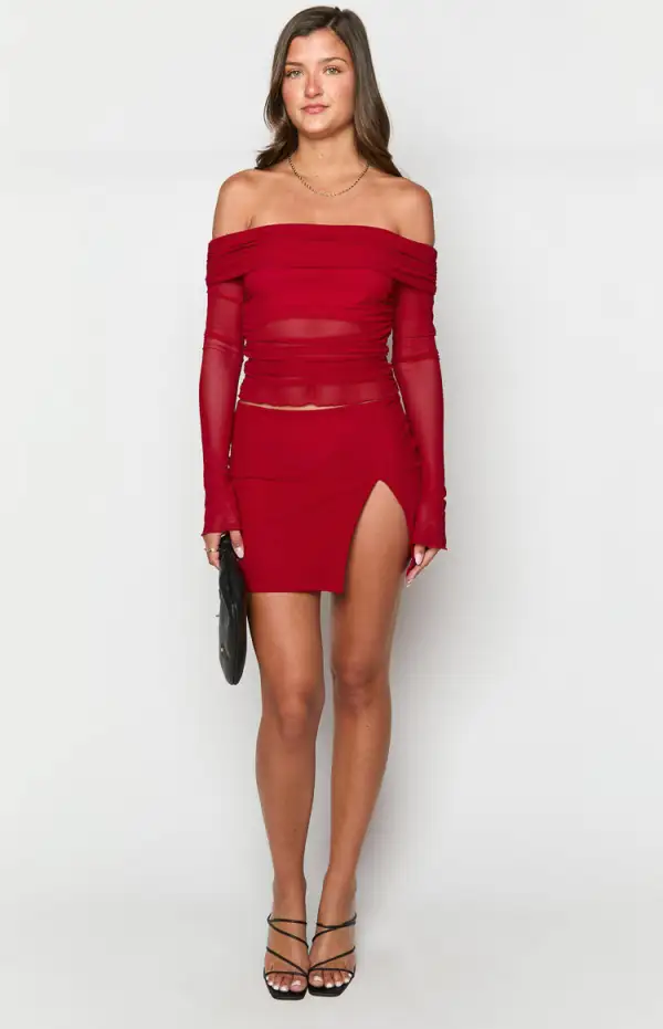 Harper Red Mesh Mini Skirt