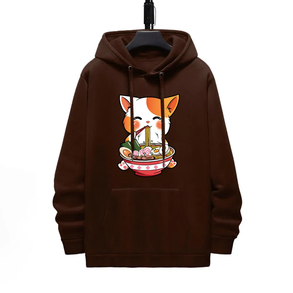 CAT EATING PATTERN PRINTED HOODIE