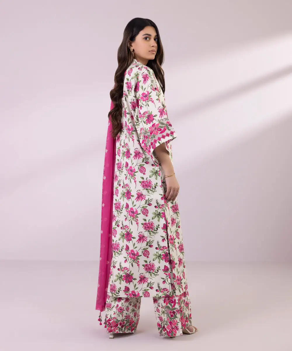 3 Piece - Embroidered Cotton Satin Suit