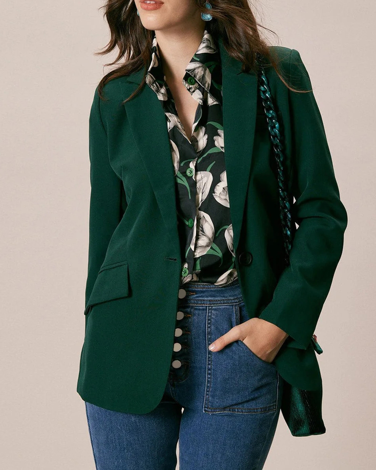 The Green Lapel Collar Single Button Blazer