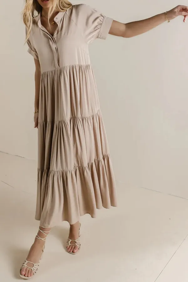 AMANDA TIERED DRESS IN TAN