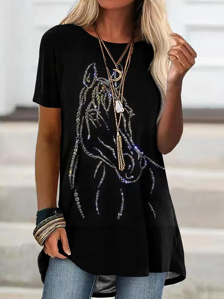 Tribal Horse Printed Round Neck Tunic