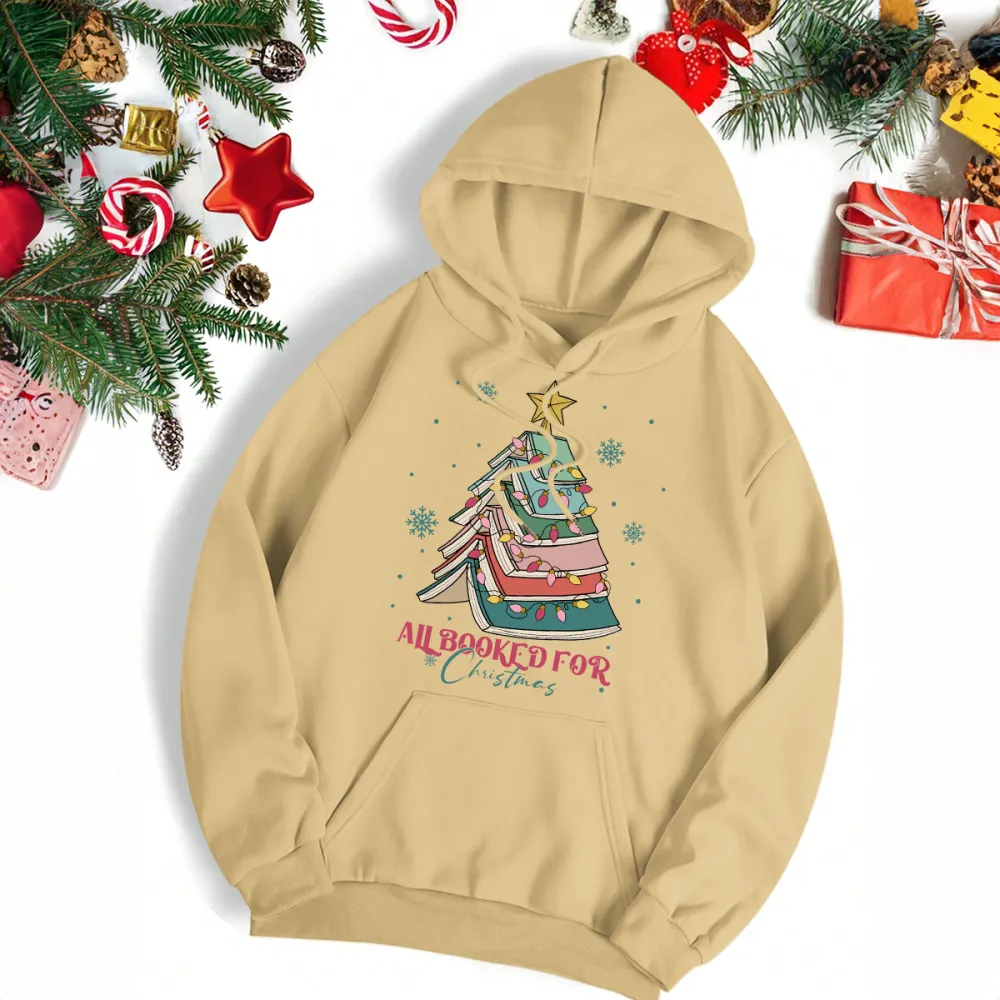 ALL BOOKED FOR CHRISTMAS PATTERN PRINTED HOODIE