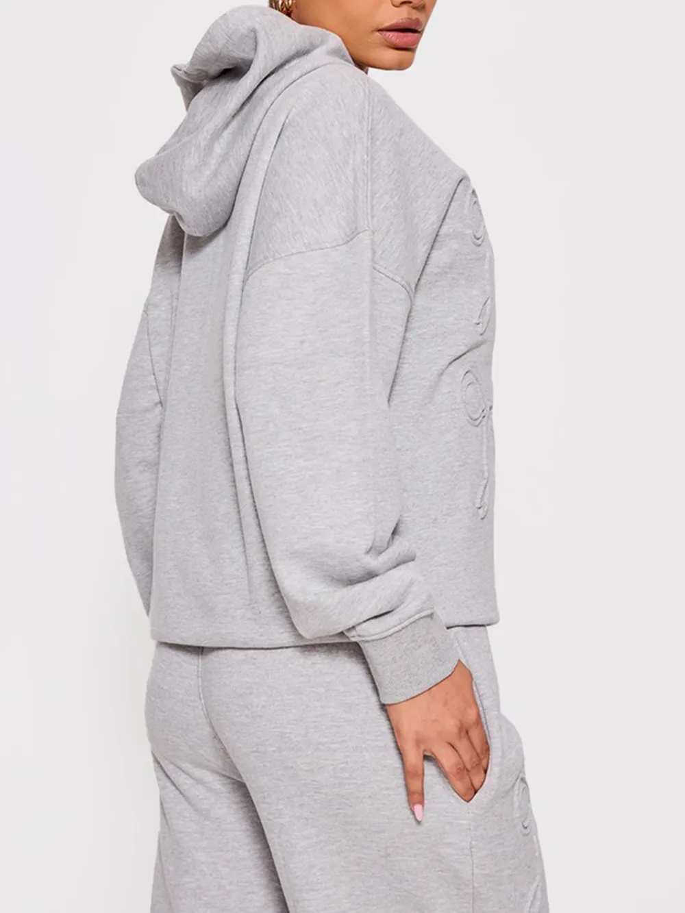 Grey Marl Embossed Bow Detail Hoodie