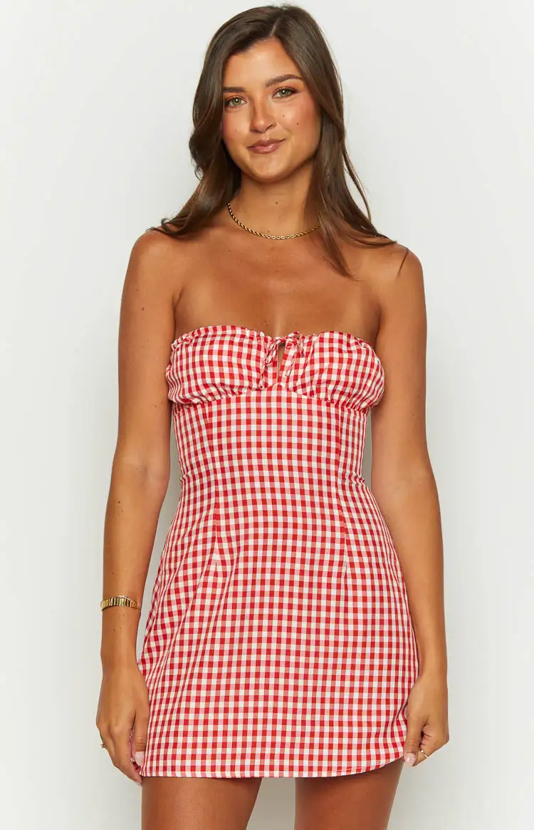 Faith Red Gingham Strapless Mini Dress