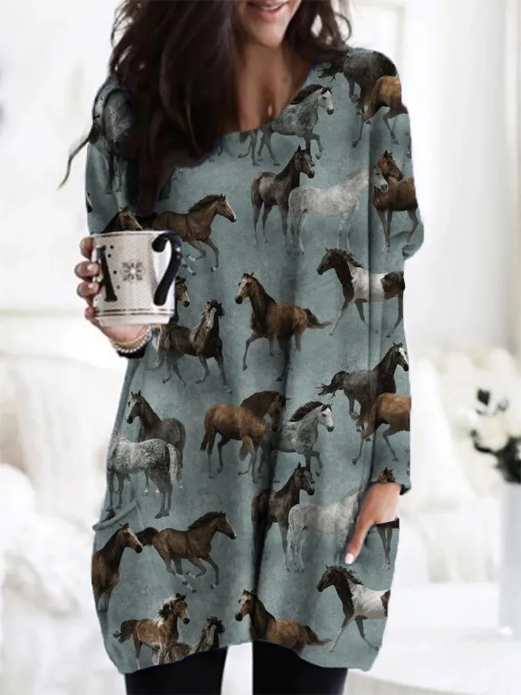 Western Wild Horses Pattern Comfy Tunic