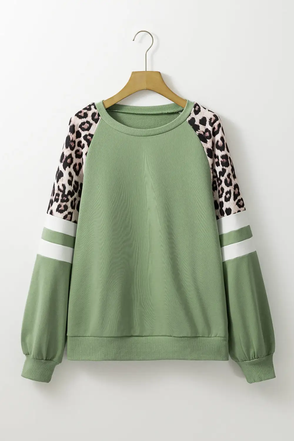 Black Leopard Print Patchwork Raglan Sleeve Sweatshirt