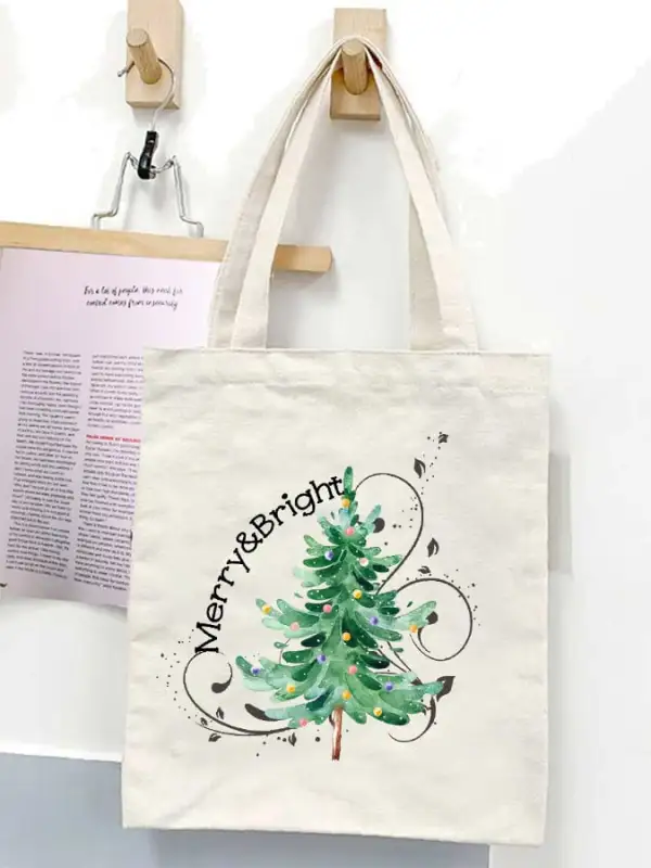 Merry And Bright Christmas Tree Canvas Bag