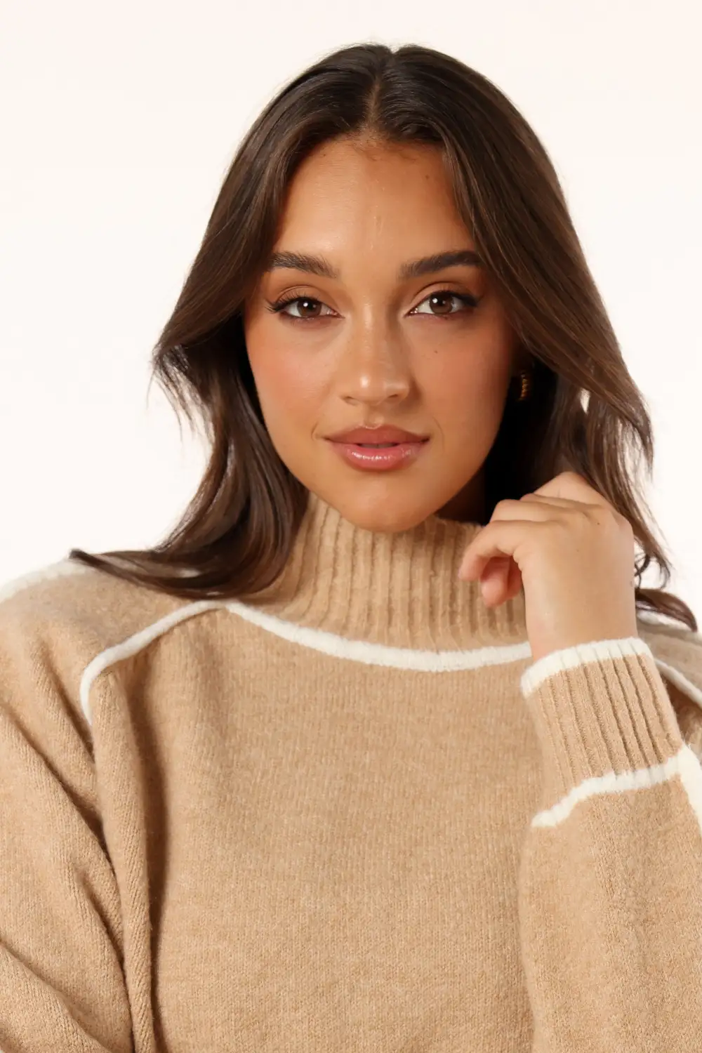 Rylee Contrast Hem Knit Sweater - Camel