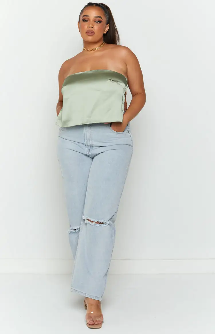 Ibiza Olive Satin Strapless Top