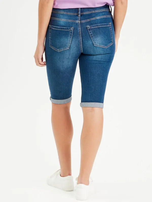 Bermuda slim en jean denim stone femme