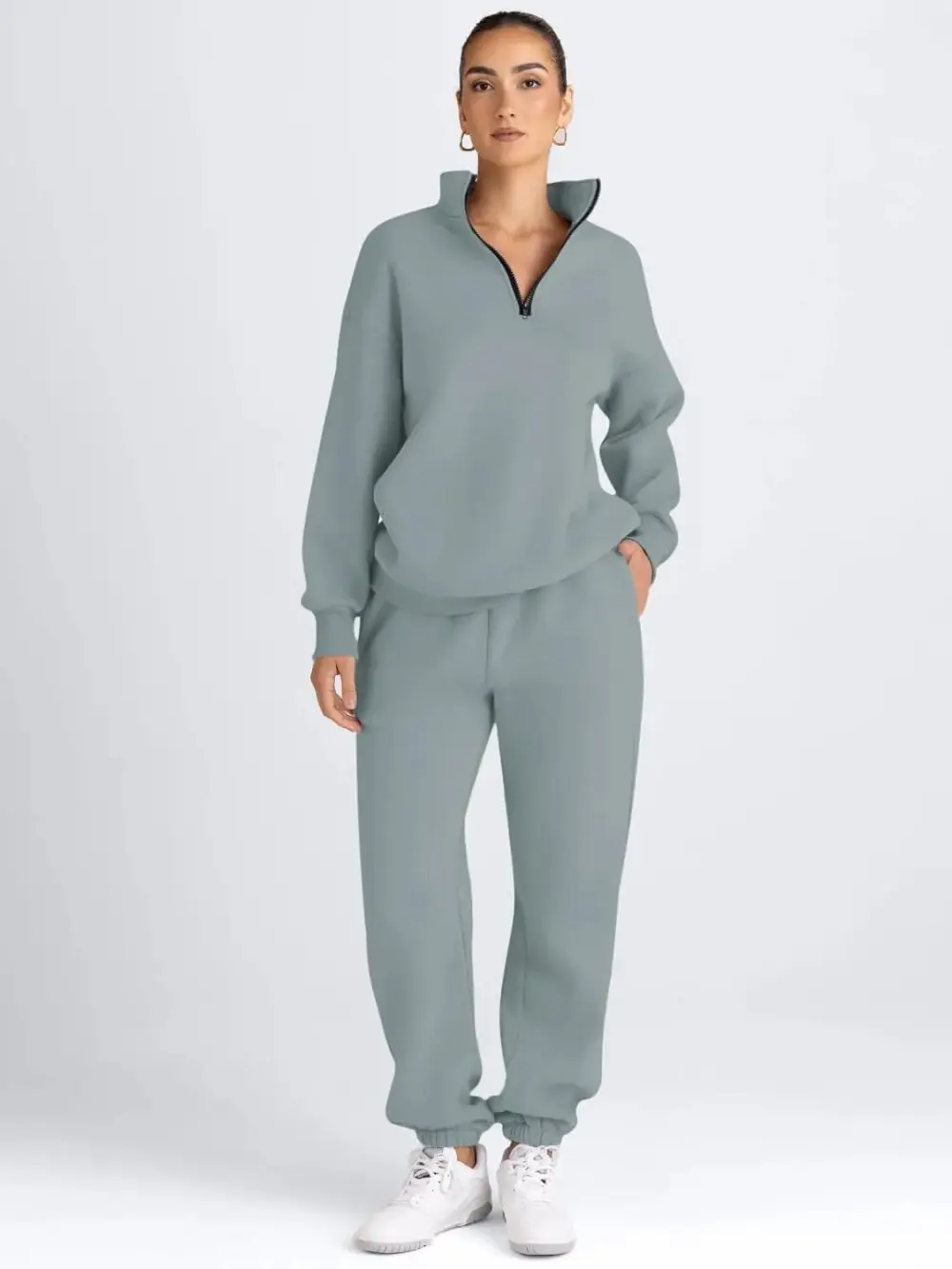 2 Piece Sweatsuits Long Sleeve Half Zip Pullover and Baggy Sweatpants