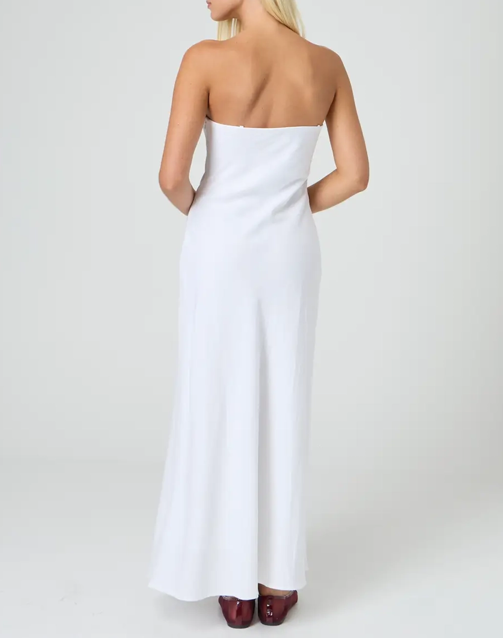 Linen Blend Strapless Maxi Dress