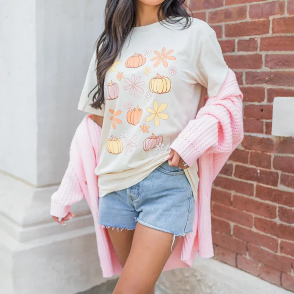 Pumpkin Daisy Oversized Graphic Tee