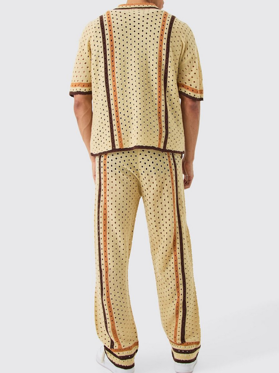 BOXY OPEN STITCH POLO TROUSER KNITTED SET