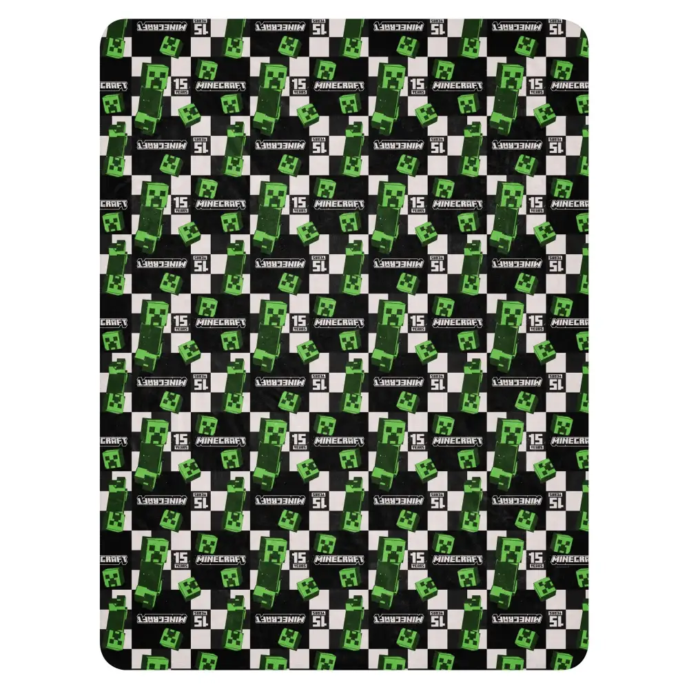 Minecraft 15th Anniversary Checkered Creeper Sherpa Blanket