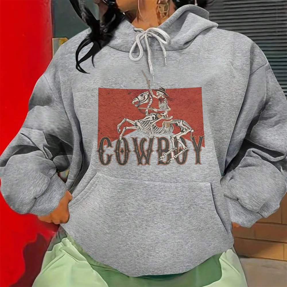 COWBOY RIDING PATTERN PRINTED HOODIE