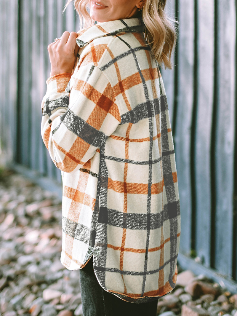 Plaid Print Turn Down Collar Buttoned Shacket