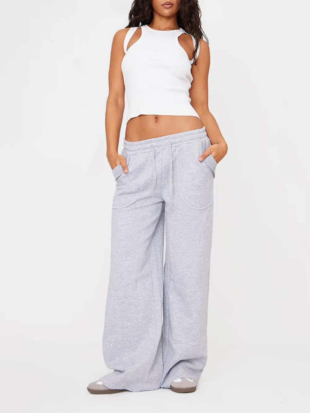 Grey Marl Exposed Seam Detail Wide Leg Sweatpants