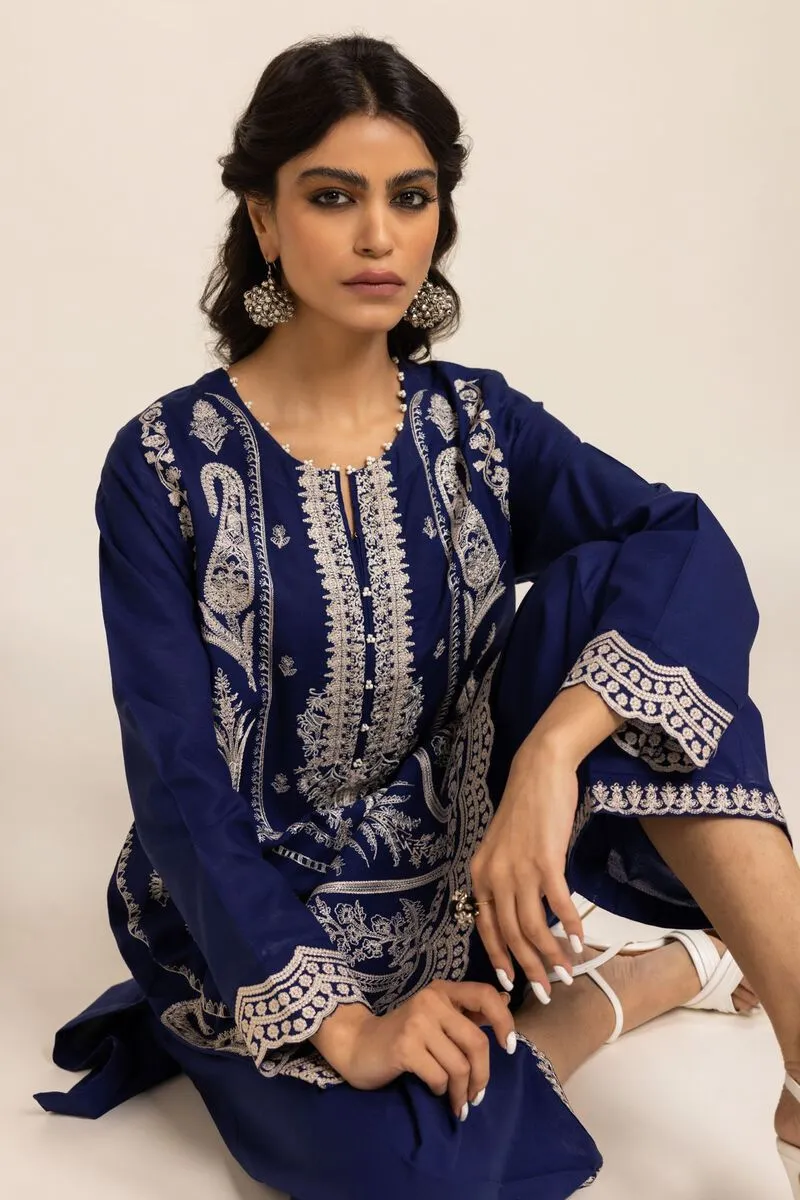 3 Piece Kurta Embroidered | Dupatta& Bottom & Tops | Color indigo