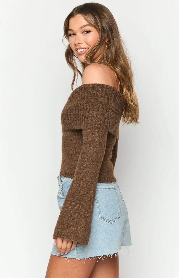 Joey Brown Off Shoulder Sweater