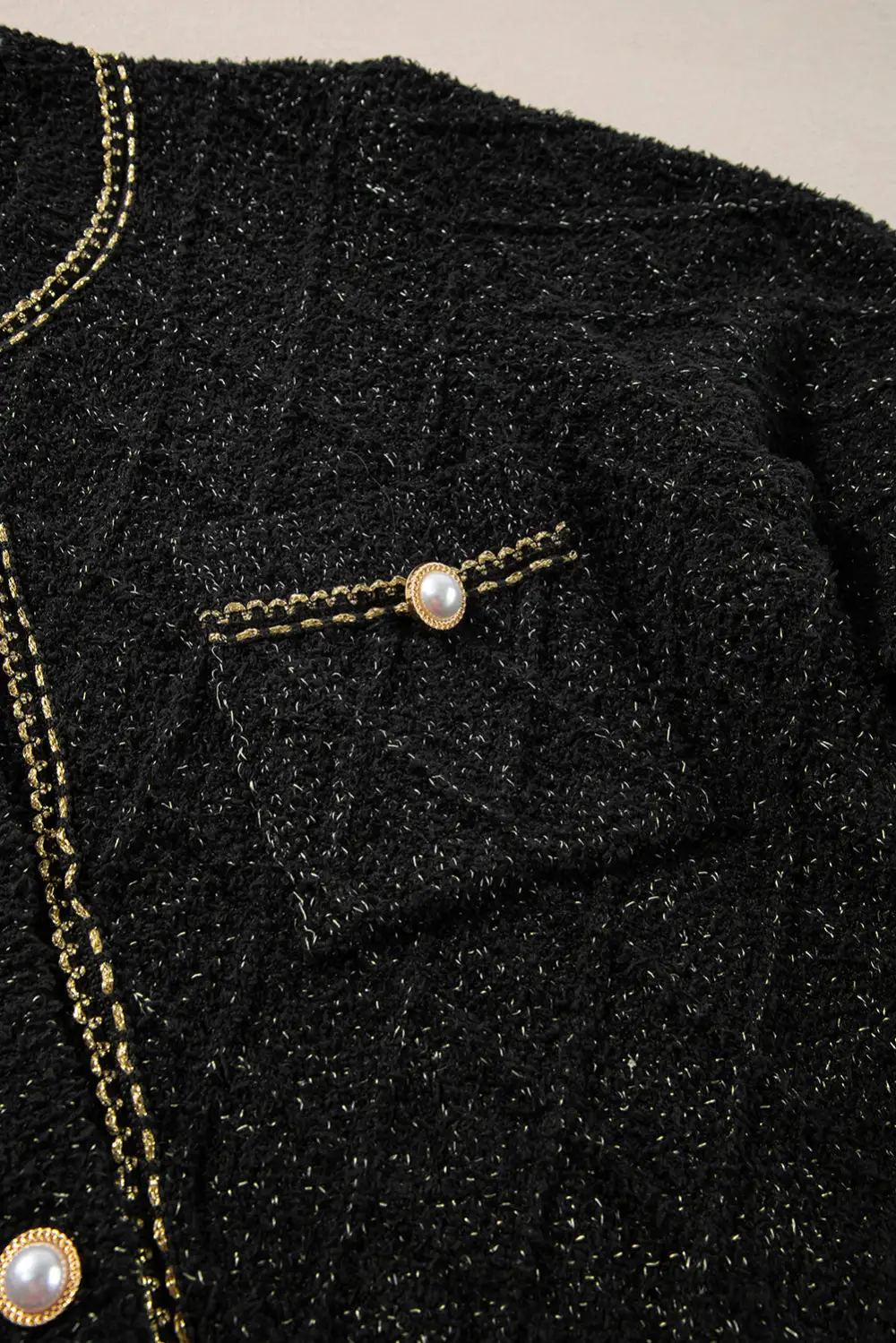 Black Shimmer Flap Pocket Button up Cardigan