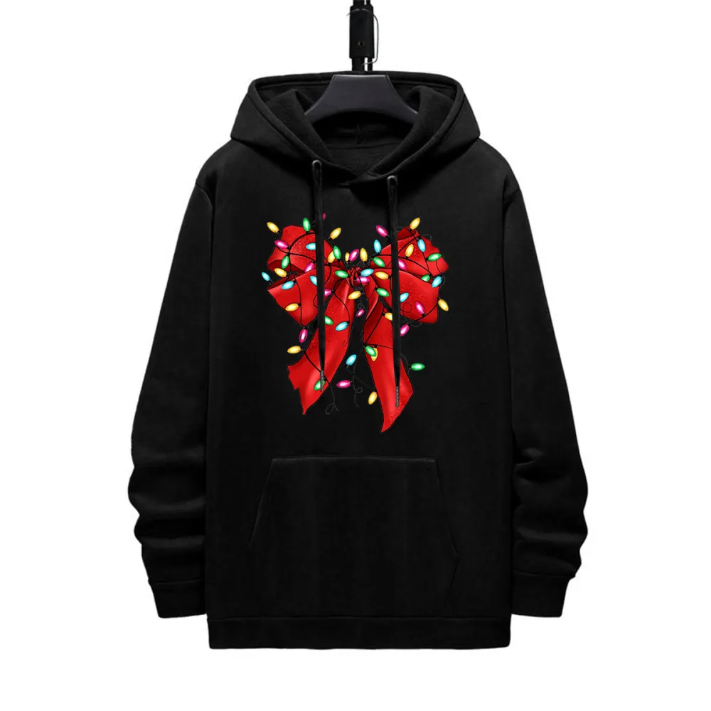 CHRISTMAS BOW PATTERN PRINTED HOODIE