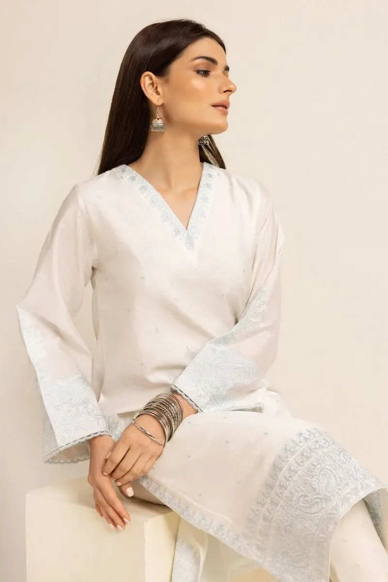 3 Piece Kurta Embroidered | Dupatta& Bottom & Tops | Color White