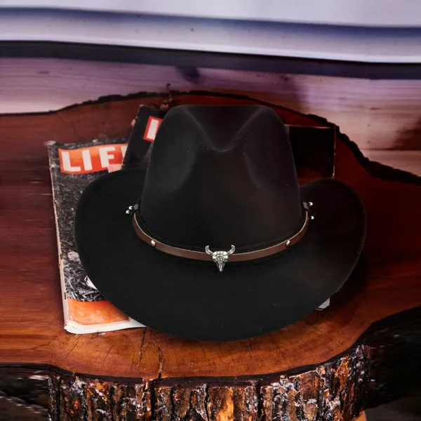 Western Ethnic Cowboy Leather Bull Head Hat