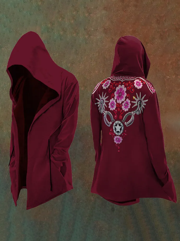 Women'S Western Saddle Floral Pattern Hooded Jacket