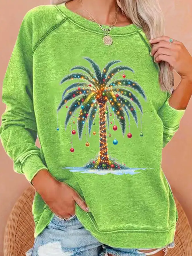 Women'S Christmas Palm Tree Print Casual Sweatshirt