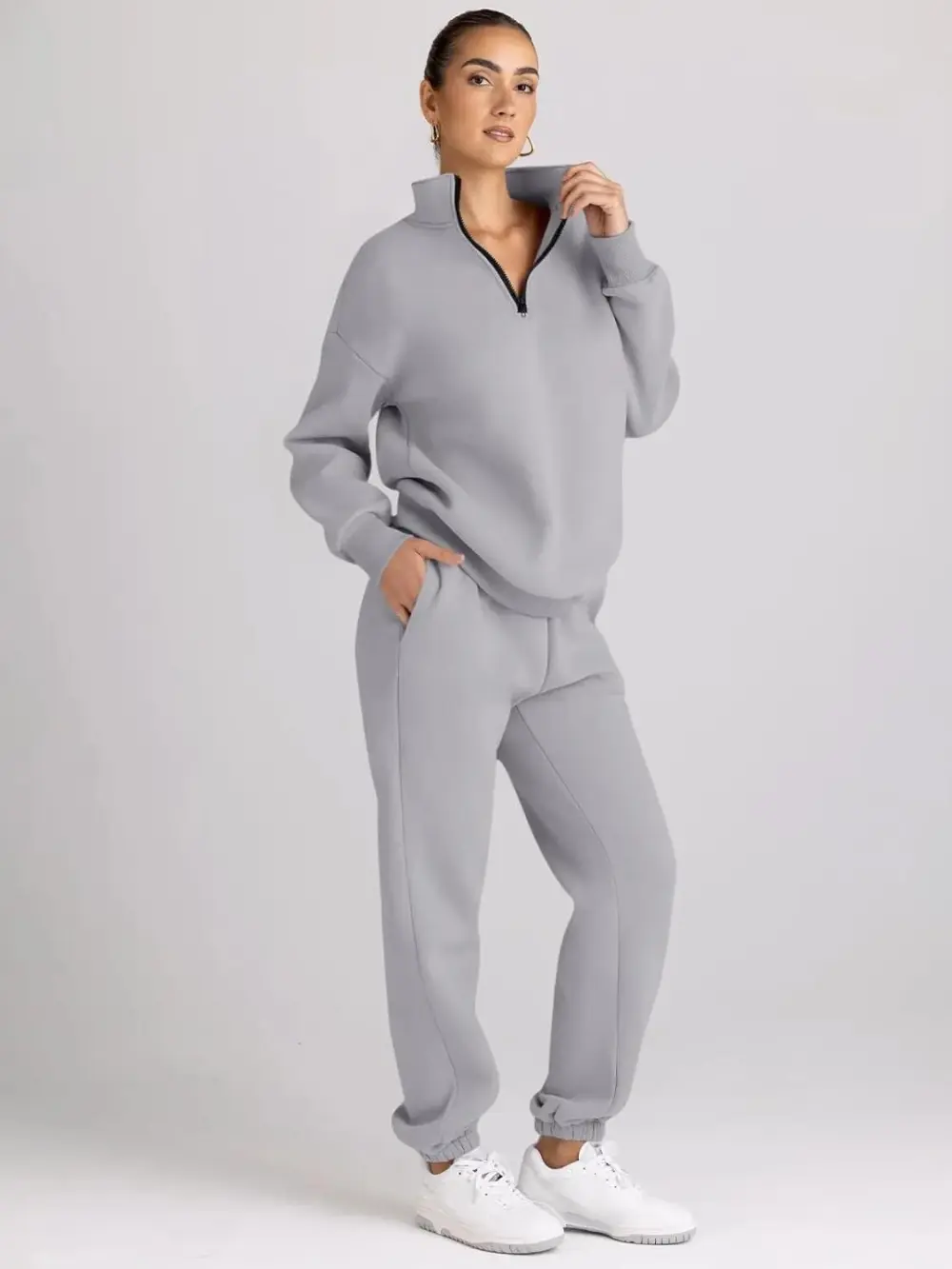 2 Piece Sweatsuits Long Sleeve Half Zip Pullover and Baggy Sweatpants