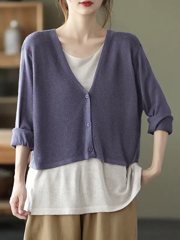 Urban Long Sleeves Knitting False Two Sweater Tops