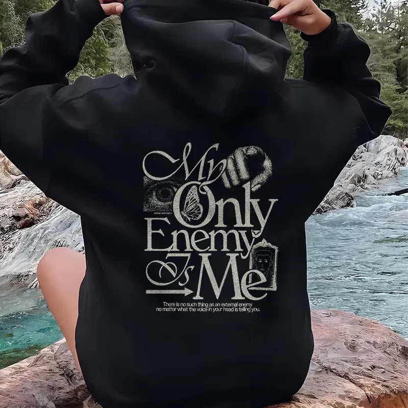 My Only Enemy Is Me Pattern Printed Hoodie