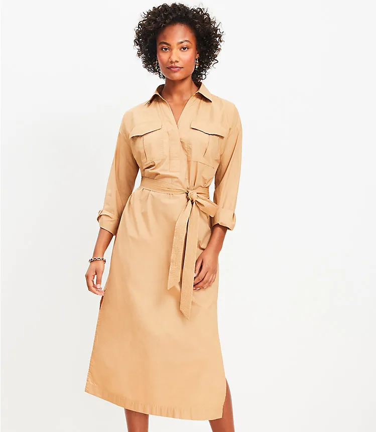 Belted Pocket Midi Shirtdress