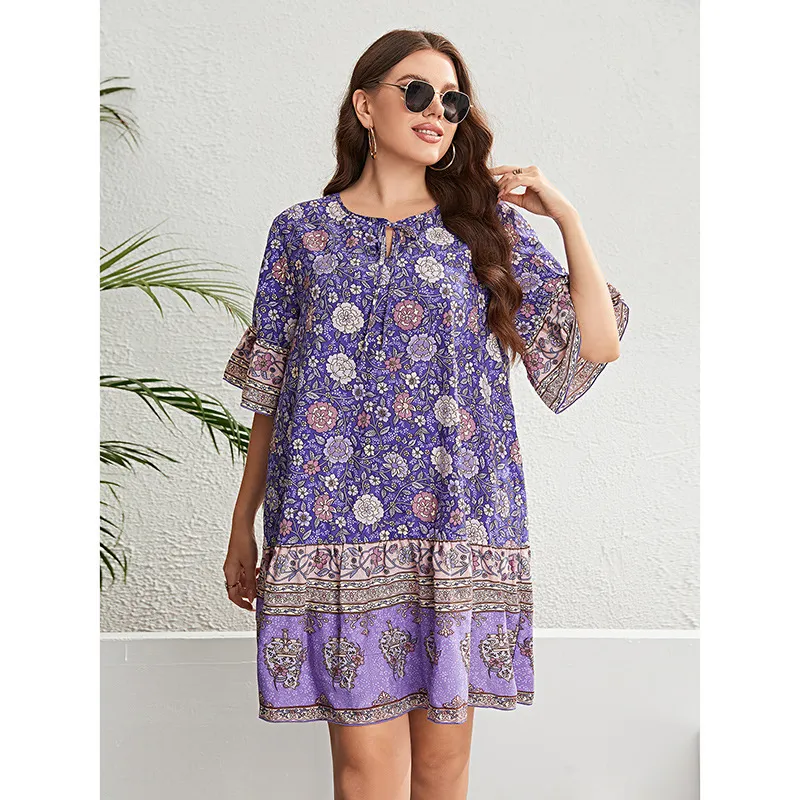 Women Summer Round Neck Loose Dress